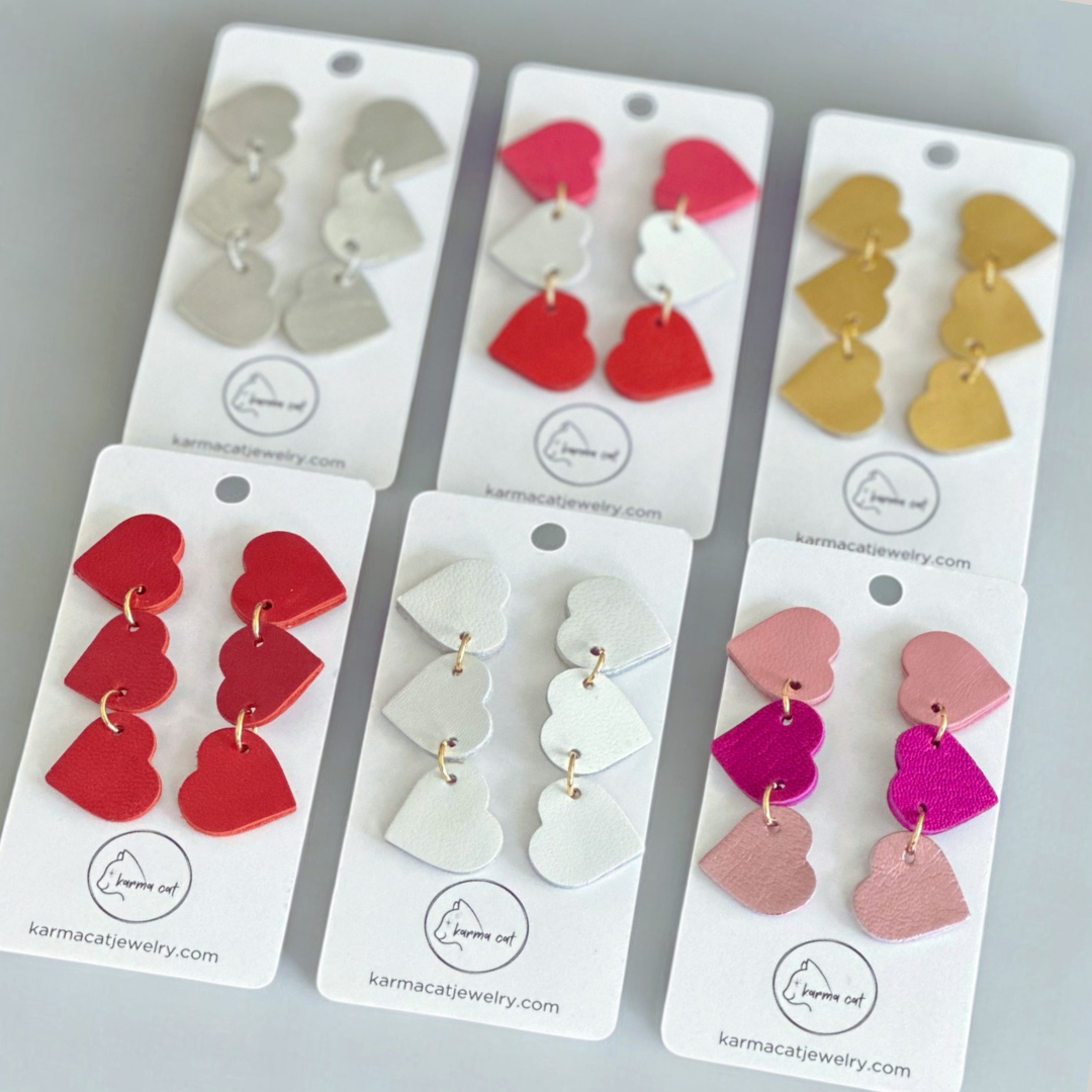 Red Heart Drop Earrings // Valentine's, Dangle, Hearts