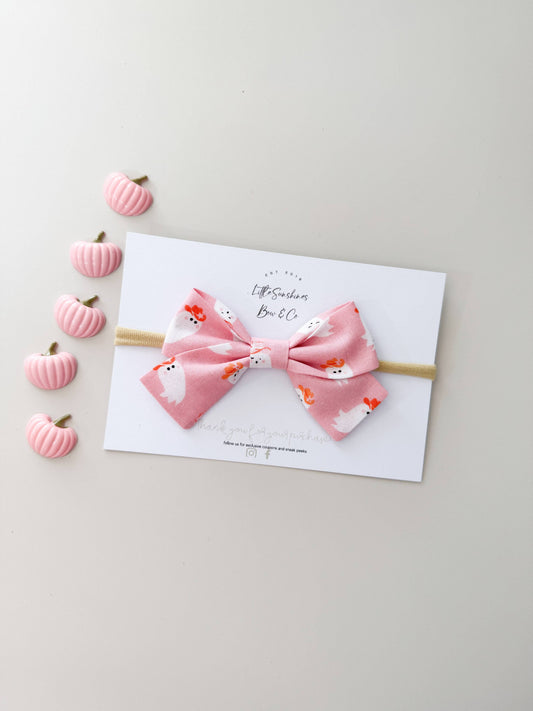 Pink Cowboy Ghosts Halloween Pinwheel Hair Bow
