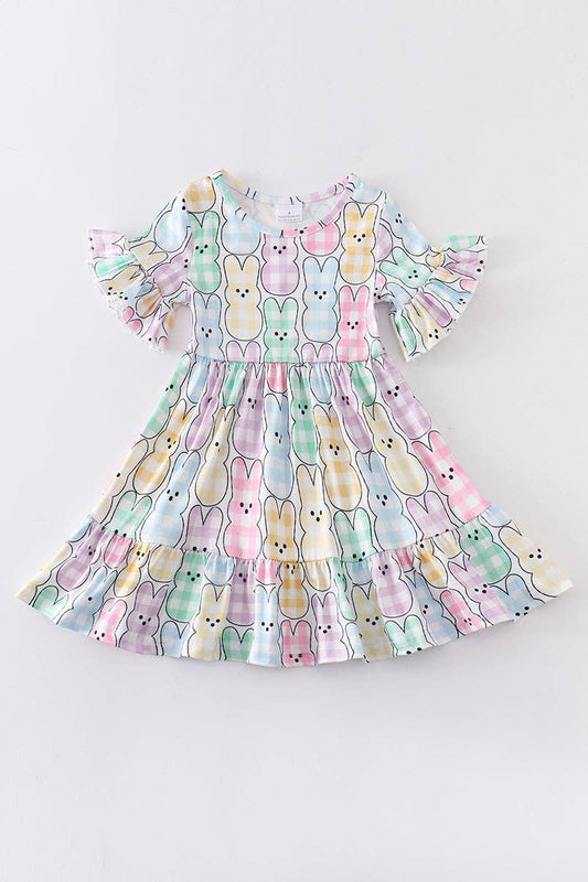 Easter Plaid Rabbit Ruffle Dress