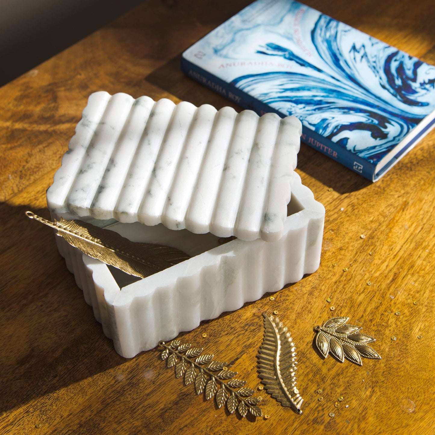 Sculpted Marble Storage Box, Natural Stone