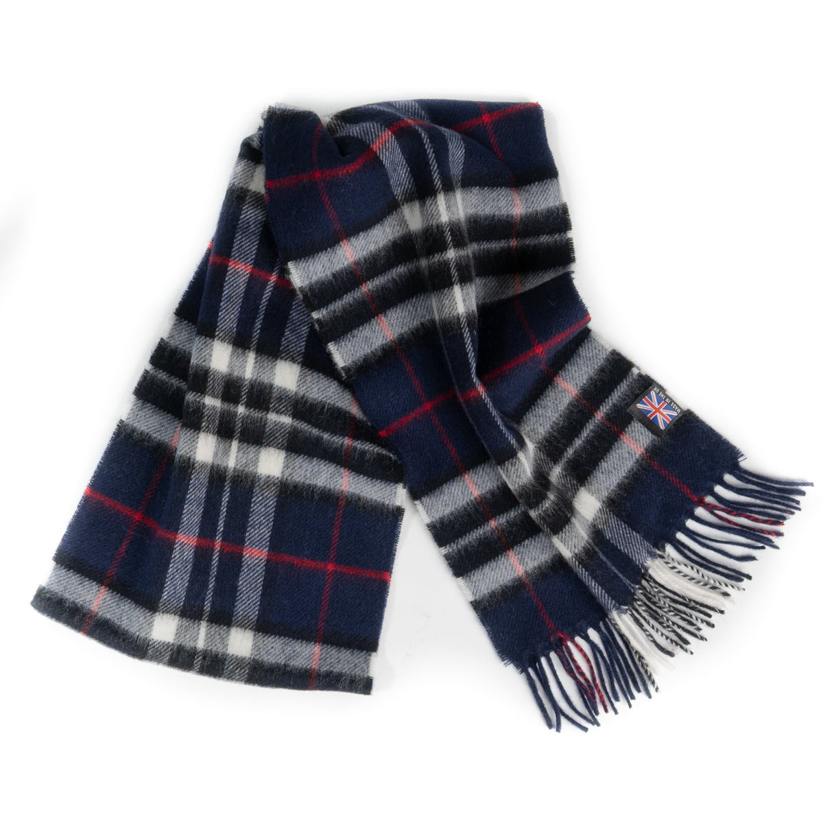 Heritage Plaid Fringed Merino Wool Scarf - Cambridge Navy
