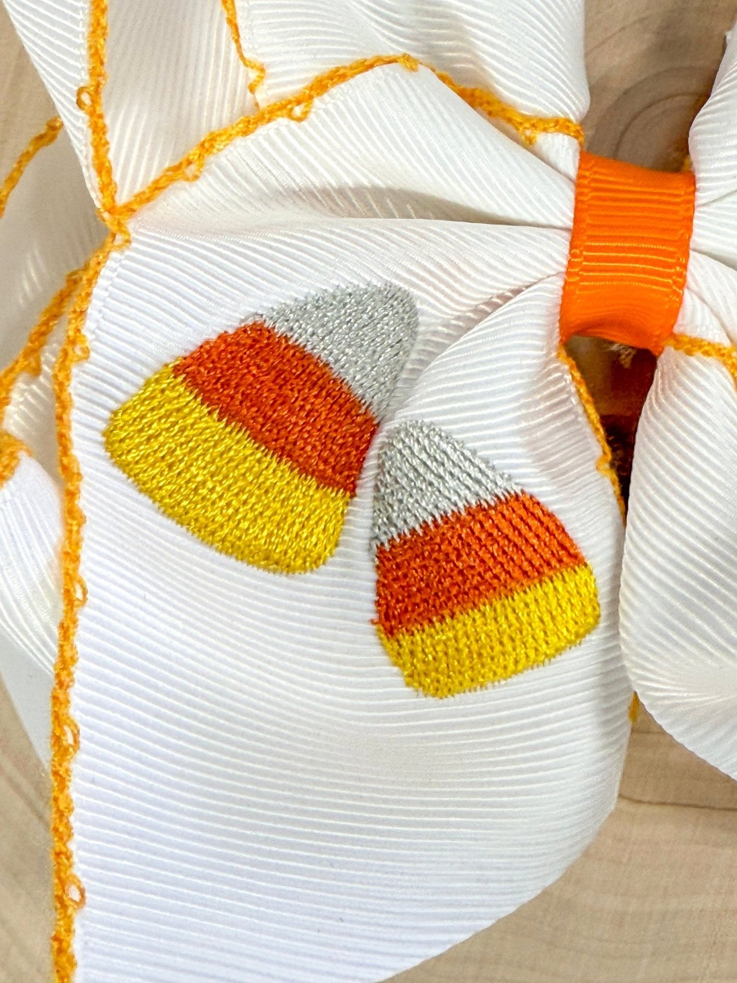 Candy Corn Embroidered Moonstitch Hair Bow | Clip or Headband