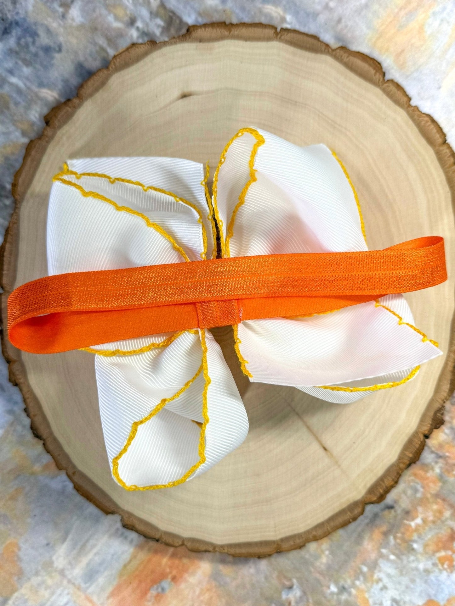 Candy Corn Embroidered Moonstitch Hair Bow | Clip or Headband