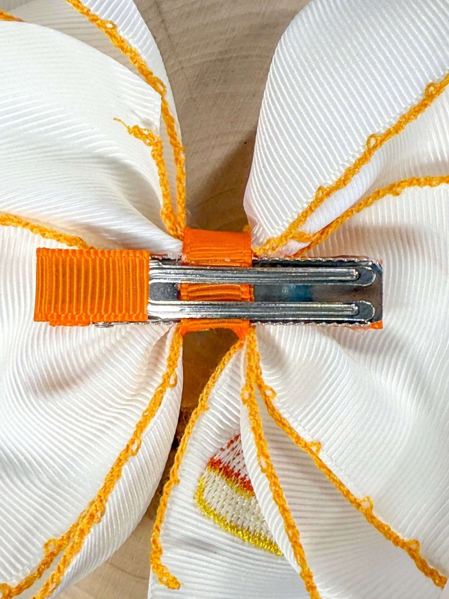 Candy Corn Embroidered Moonstitch Hair Bow | Clip or Headband