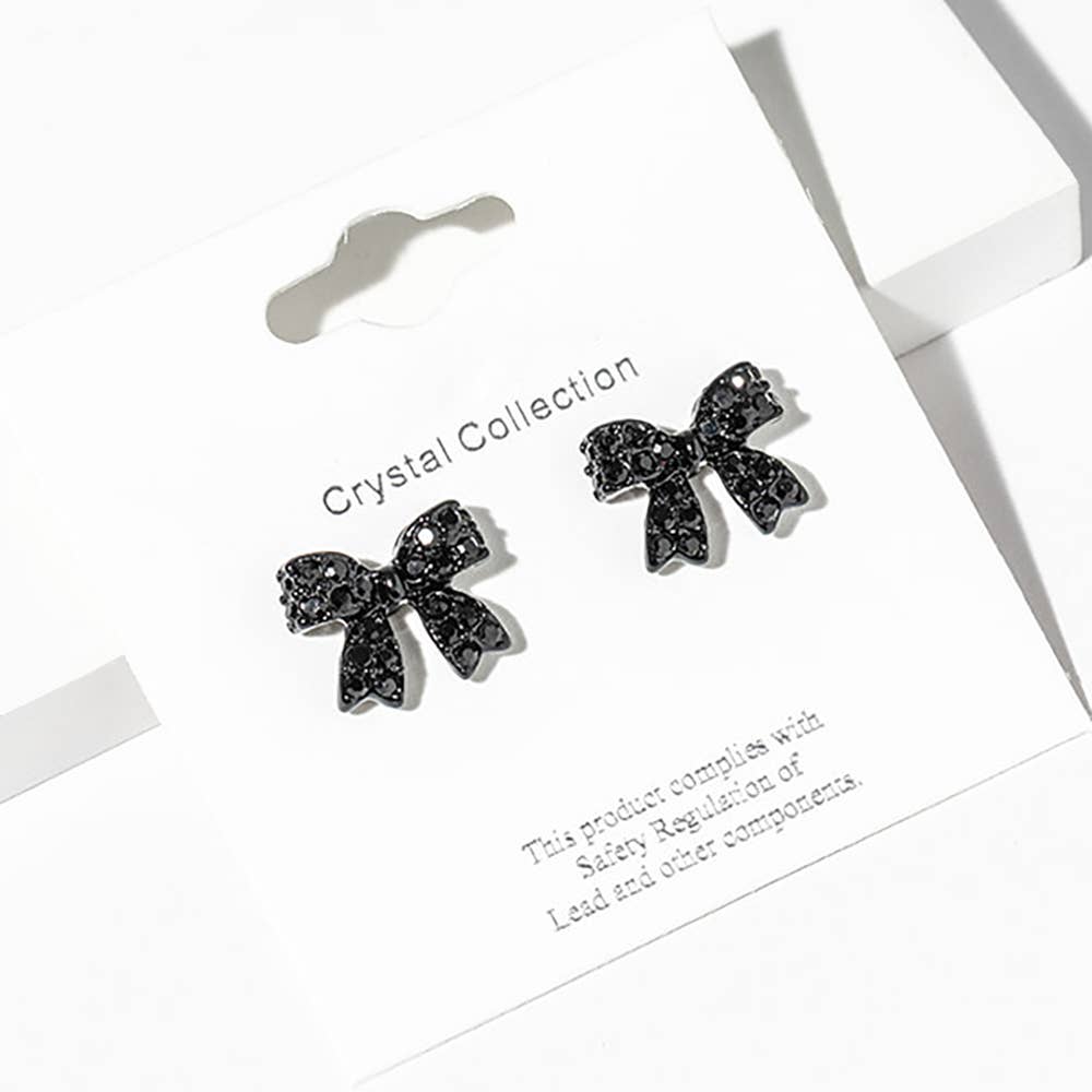 Crystal Rhinestone Bow Stud Earrings