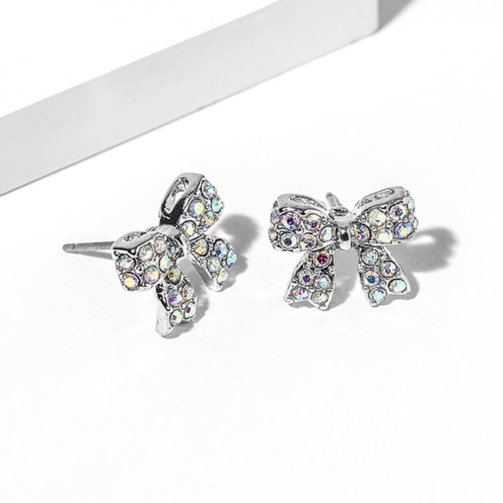 Crystal Rhinestone Bow Stud Earrings