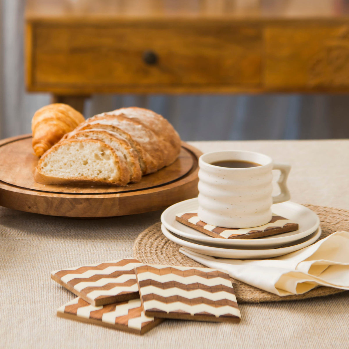 Handcrafted Marquewood Chevron Coasters – Set of 4