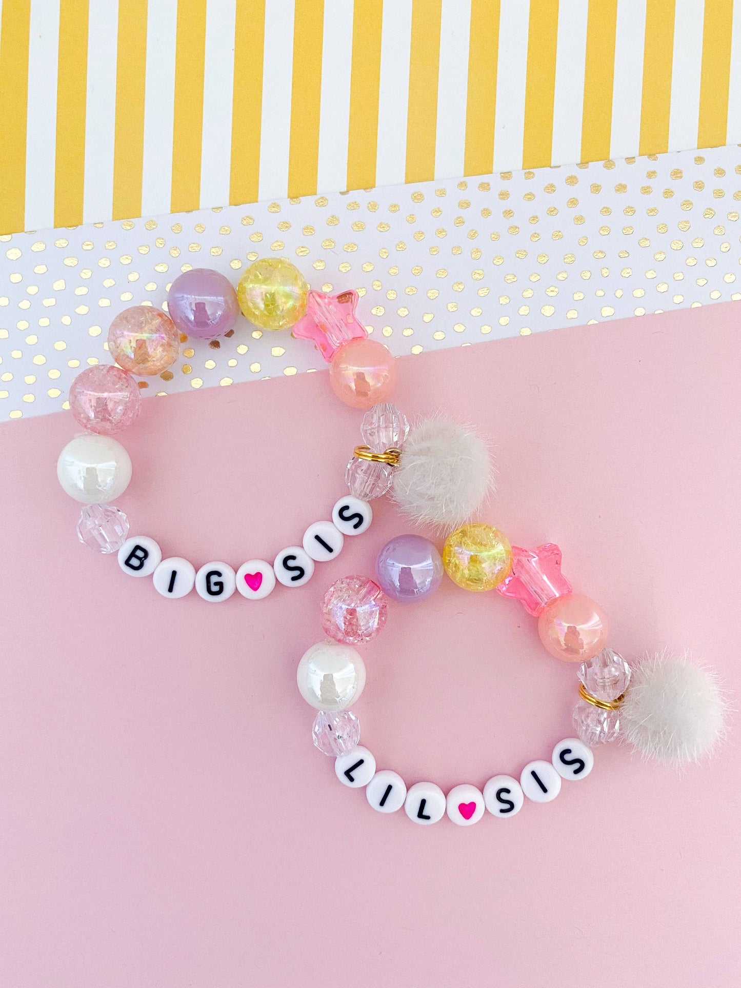 Big Sis/ Lil Sis Pom Pom Charm Bracelets