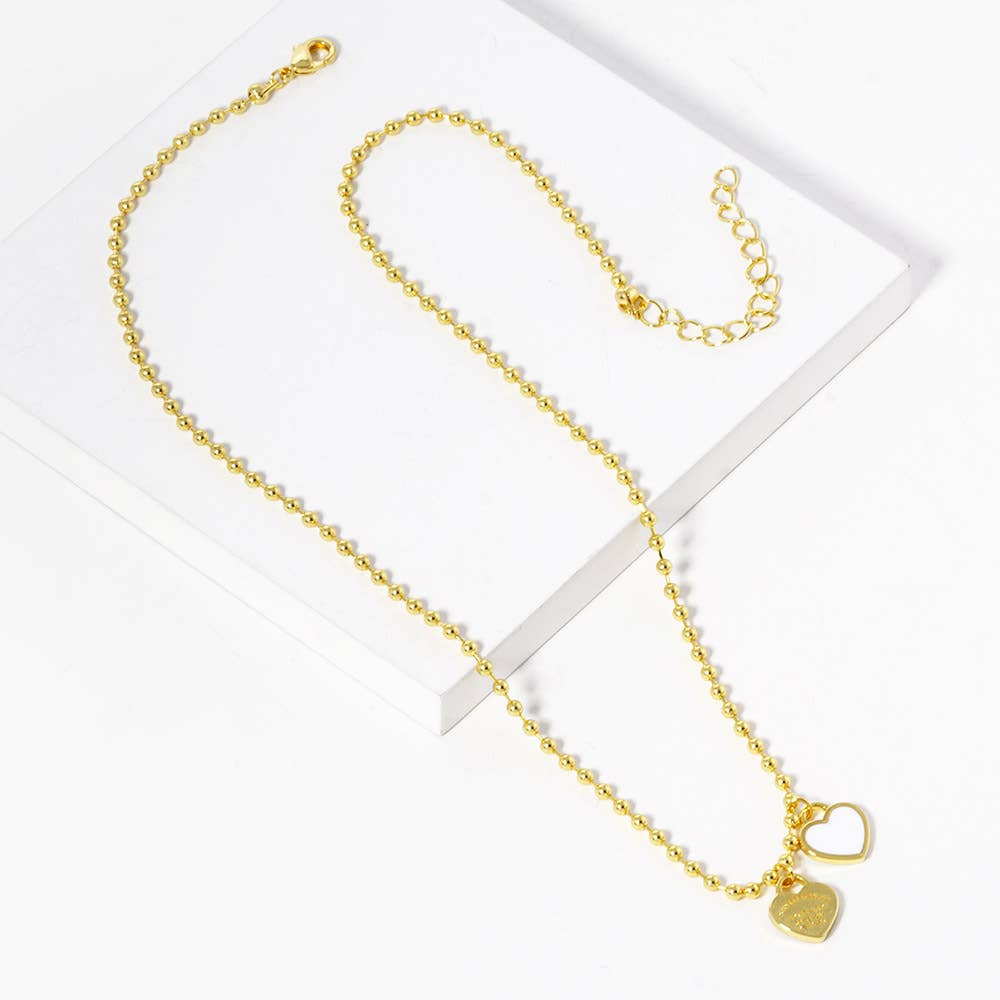 Gold Dipped Double Heart Pendant Bubble Chain Necklace