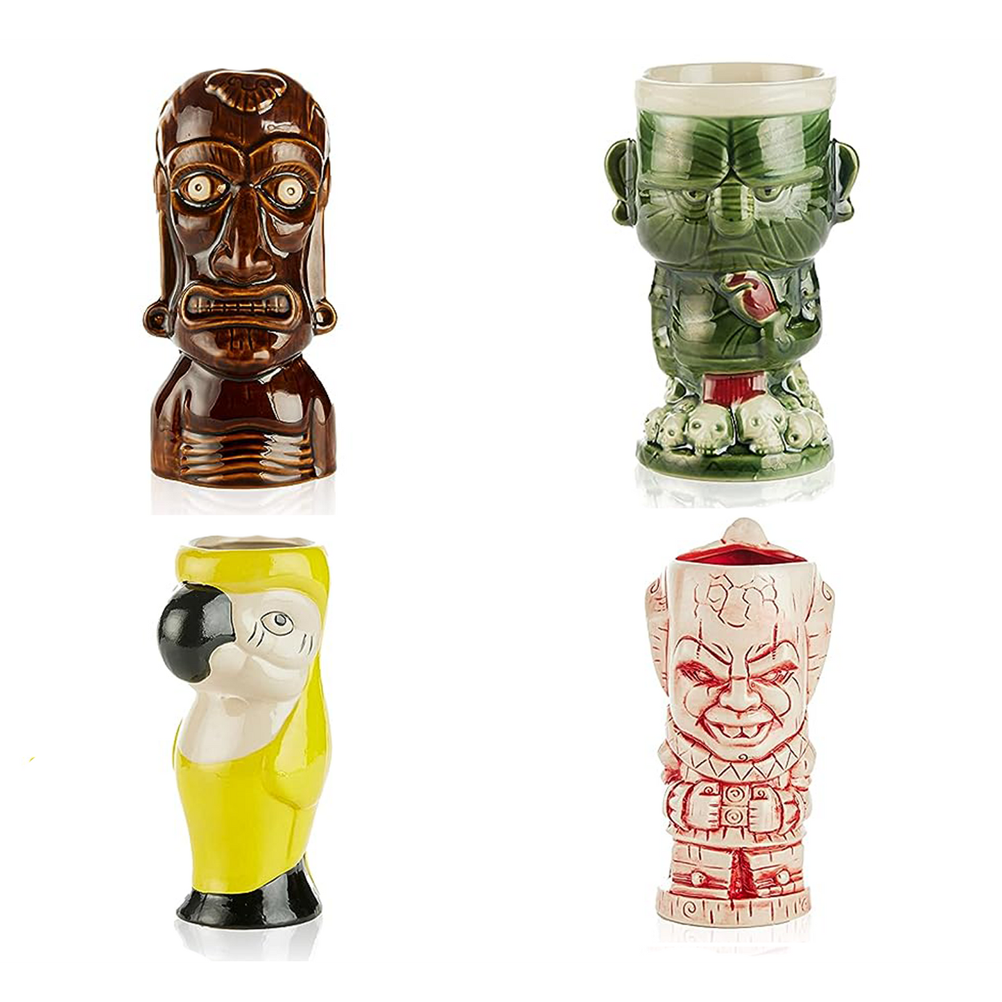 Ceramic Hawaiian Luau Tiki Mug Set of 4