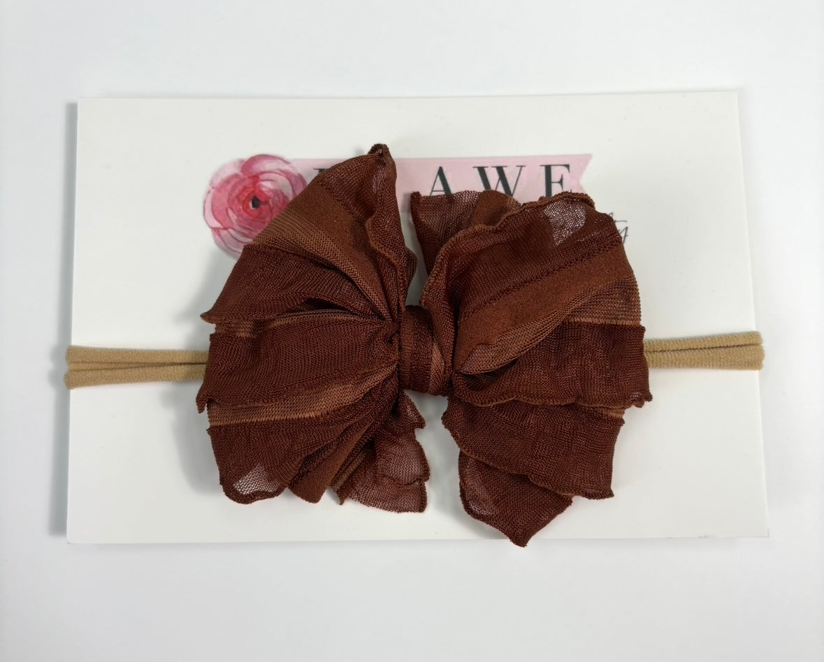 Skinny Mini Ruffled Headband- Chestnut