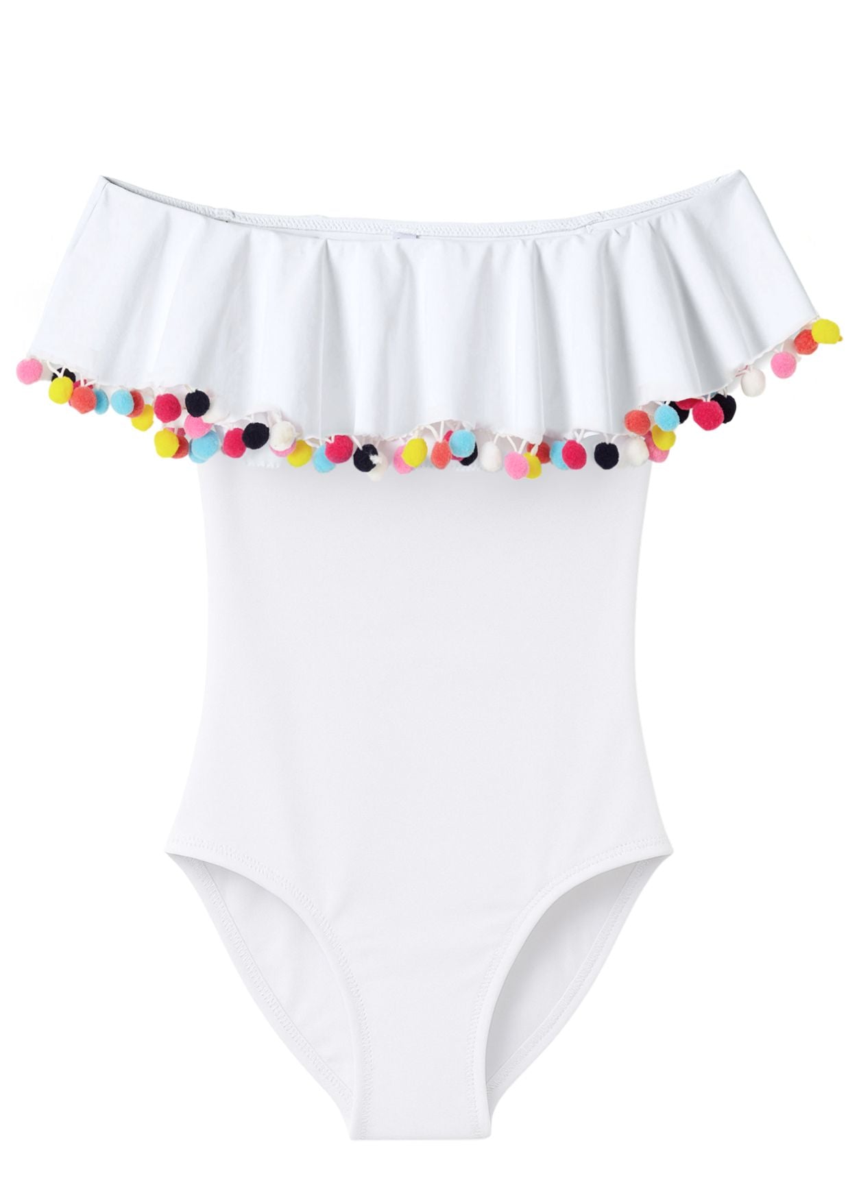 White Swimsuit with Pom Poms