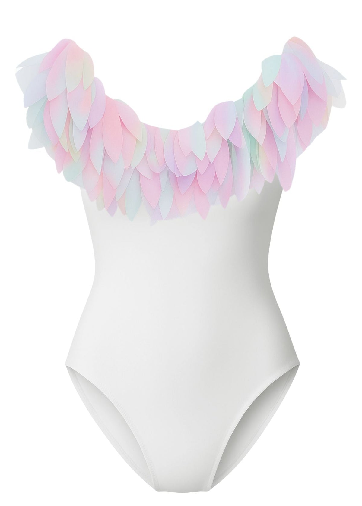 Womens White Draped Swimsuit with Petals