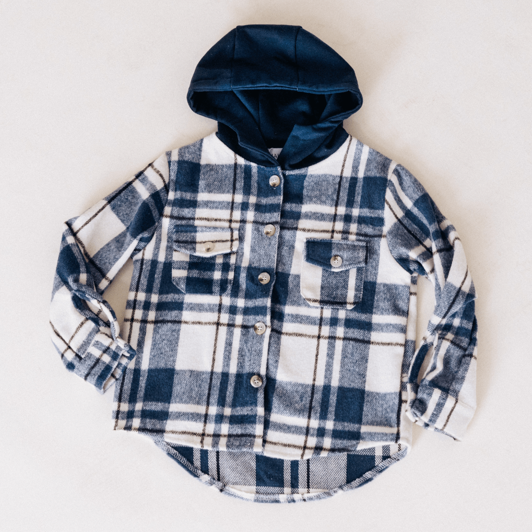 Navy Plaid Flannel - Hooded Adult