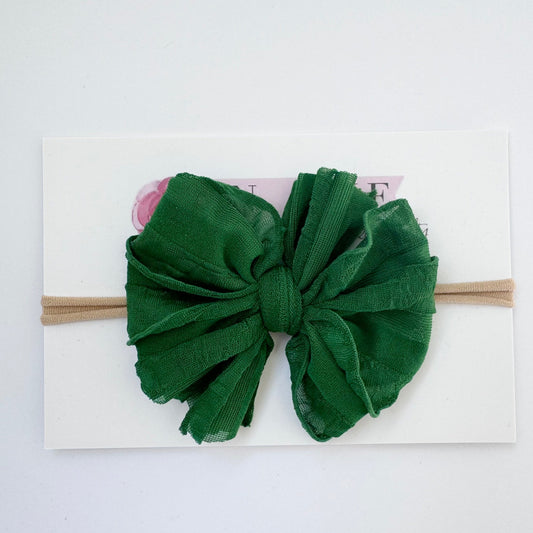 Skinny Mini Ruffled Headband- Green