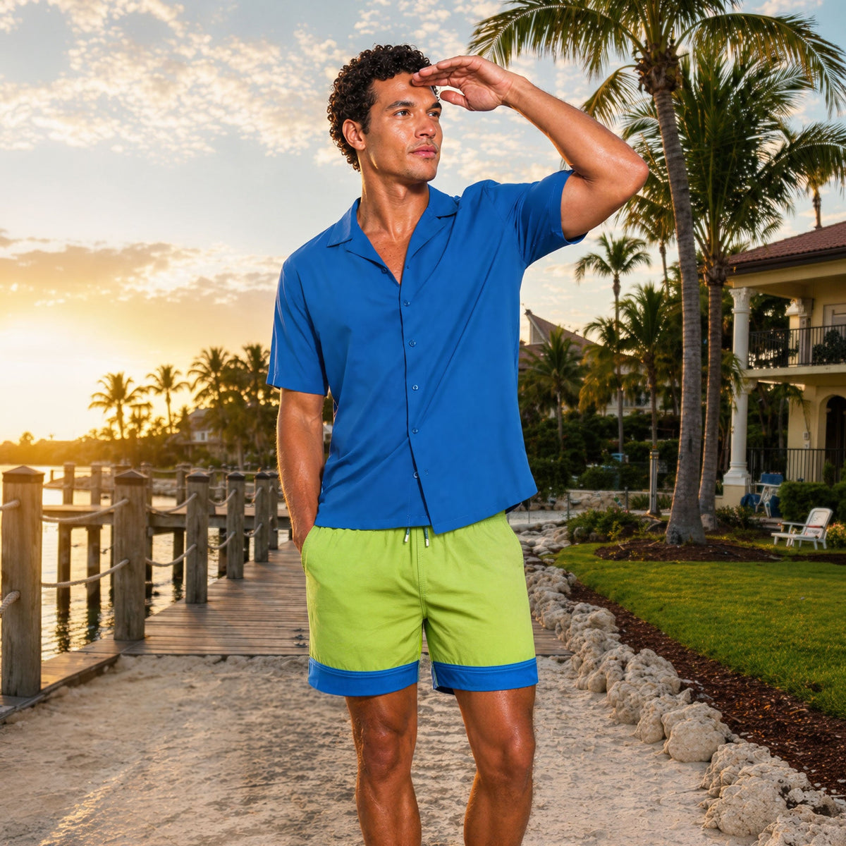 Men’s Short Sleeve Tailored Fit Button-Down Shirt – Ocean Blue
