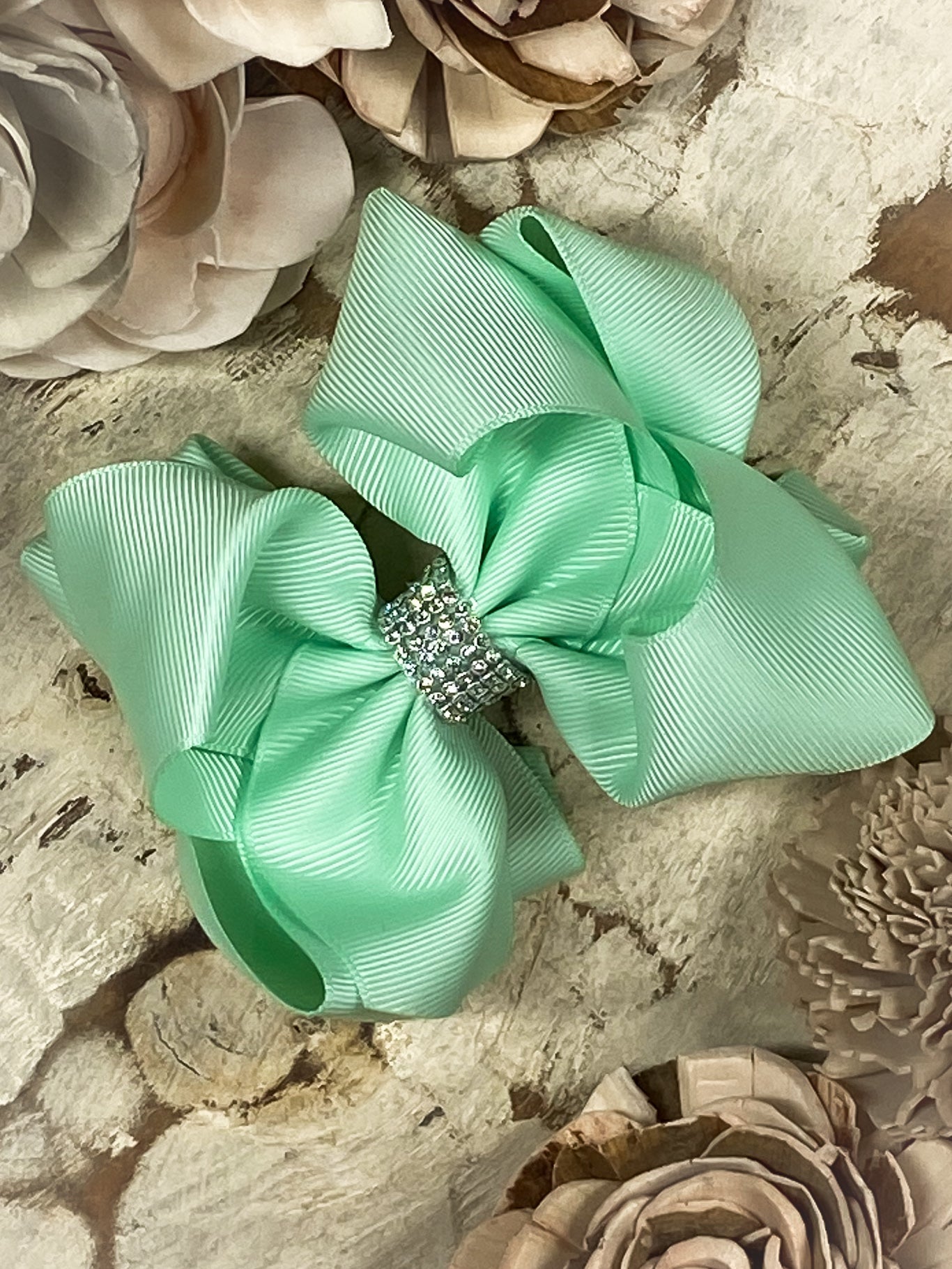 Classic Size Rhinestone Center Hair Bows - Alligator Clip - 4.5"