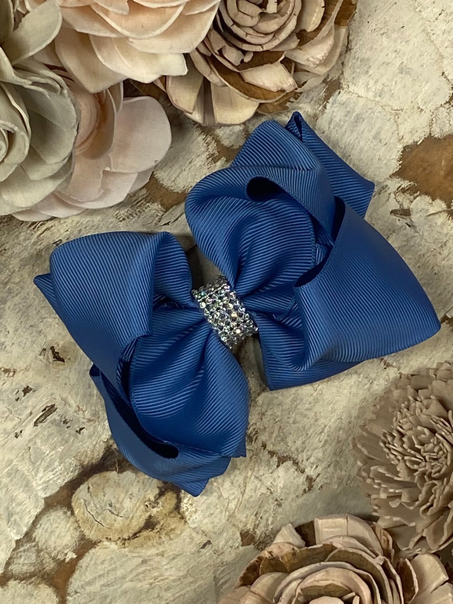 Classic Size Rhinestone Center Hair Bows - Alligator Clip - 4.5"