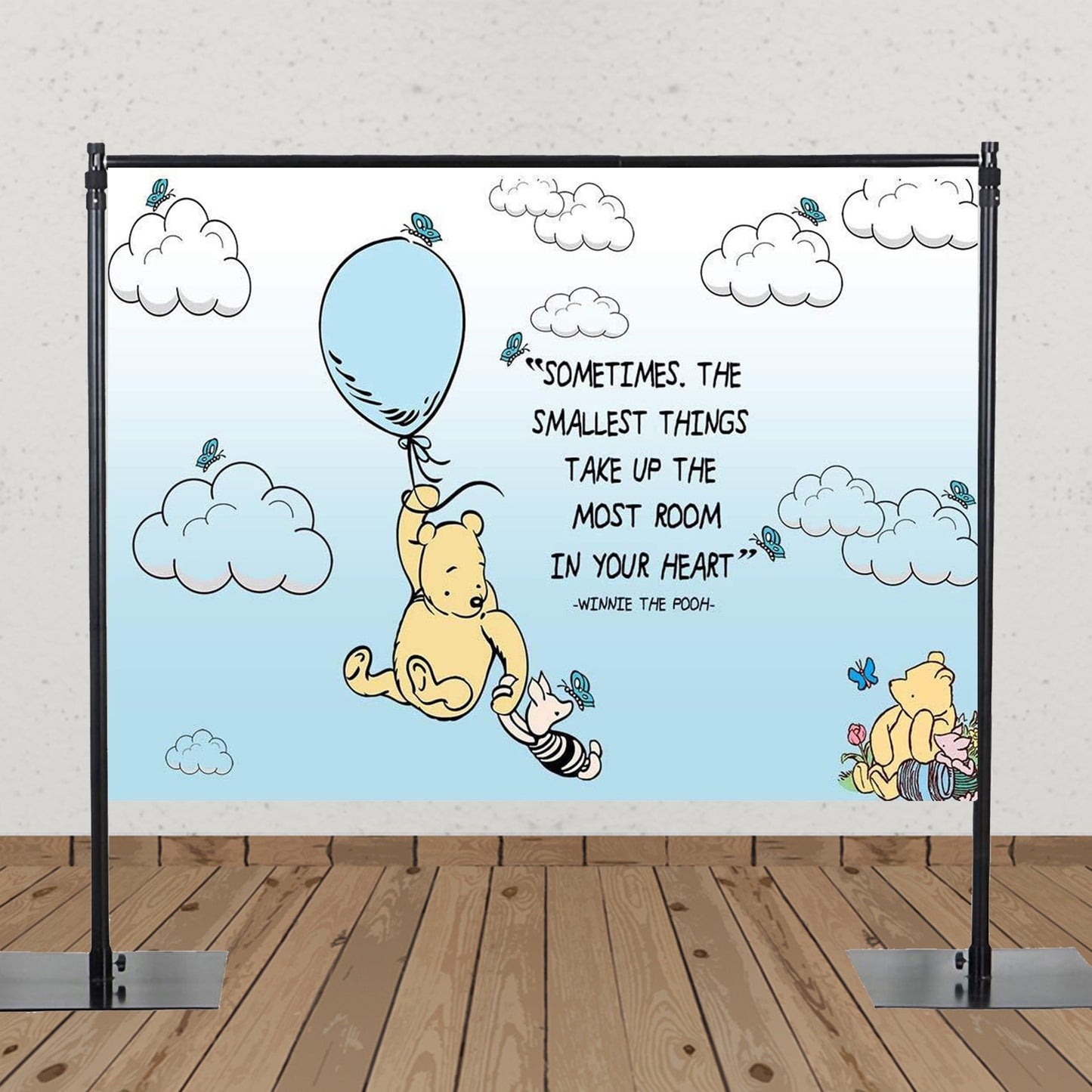 Classic Winnie the Pooh Backdrop with Pink or Blue Balloon – 5x7