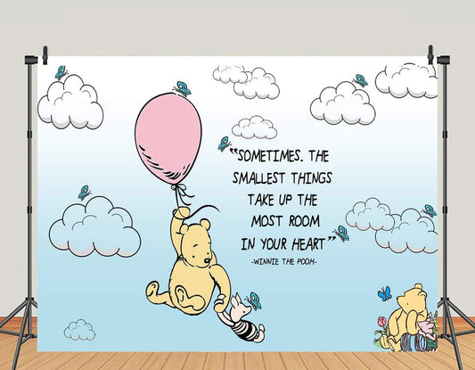 Classic Winnie the Pooh Backdrop with Pink or Blue Balloon – 5x7