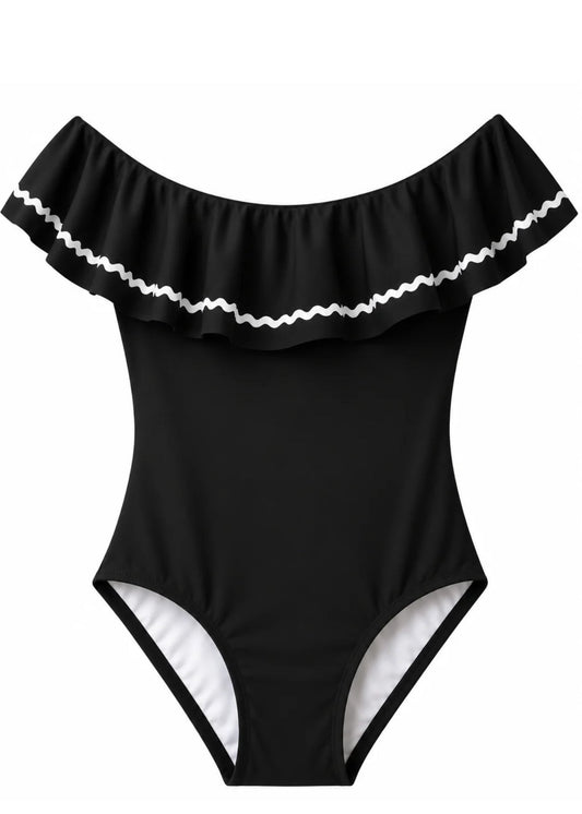 Black Swimsuit with Ric Rac