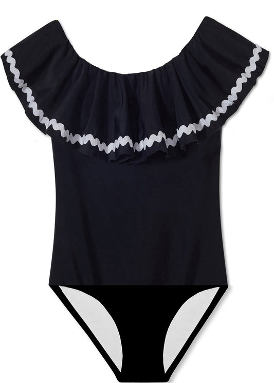 Black Swimsuit with Ric Rac