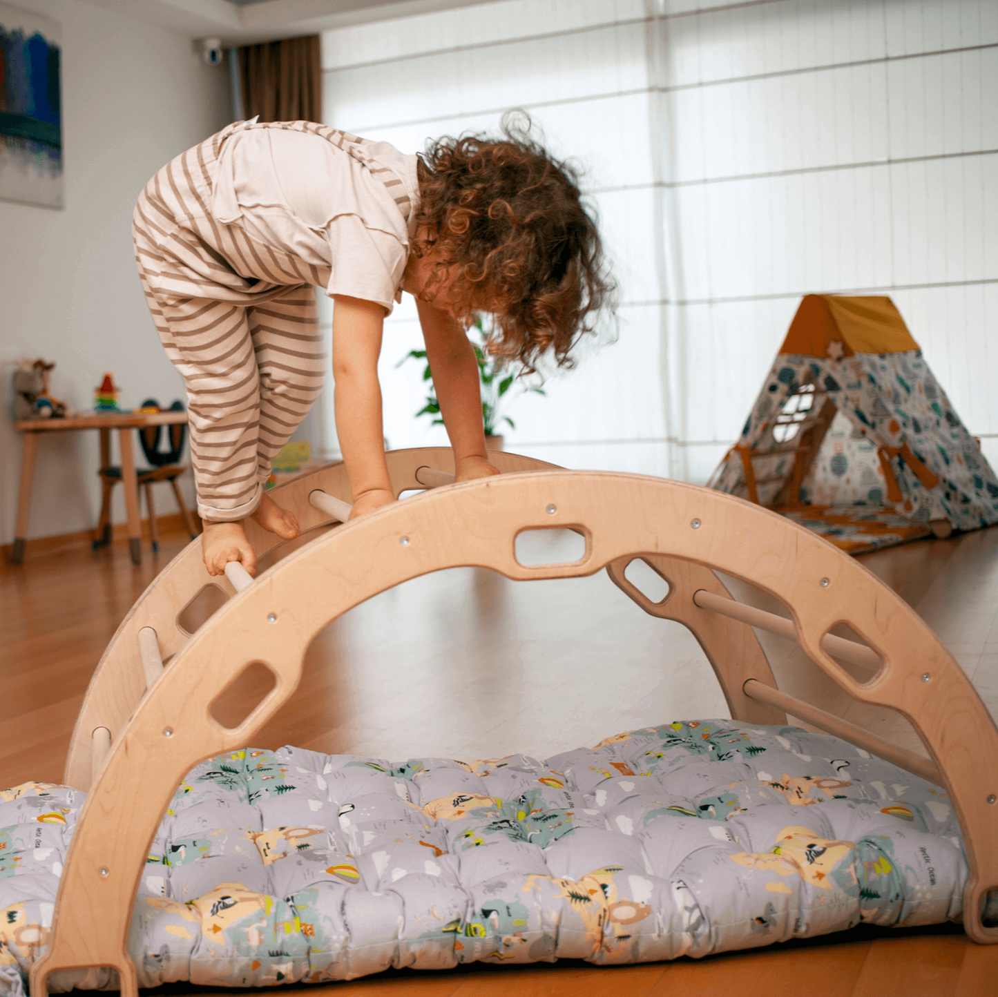 Large Montessori Climbing Arch/Rocker with Pillow Set