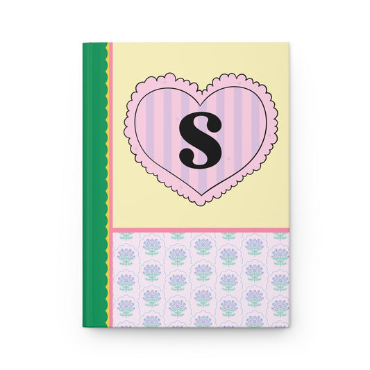 Colorful Floral Notebook with Initial for Best Friend or Sister, Cute Striped Floral Journal with Heart, Cute Retro Notebook with Letter: S