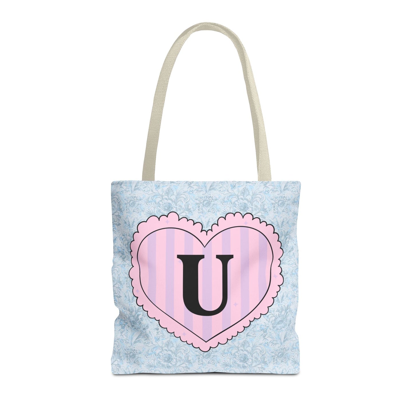 Colorful Plaid Tote Bag with Initial for Best Friend or Sister, Cute Striped Floral Tote Bag with Heart, Tote Bag with Letter: U