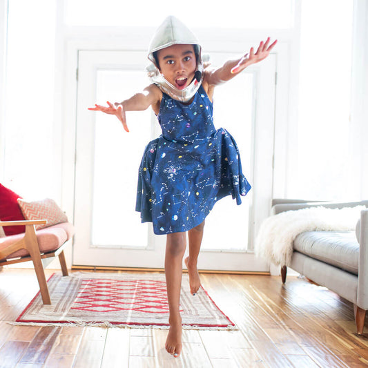 "Cosmic Compass" Constellations Sleeveless Play Dress with Pockets