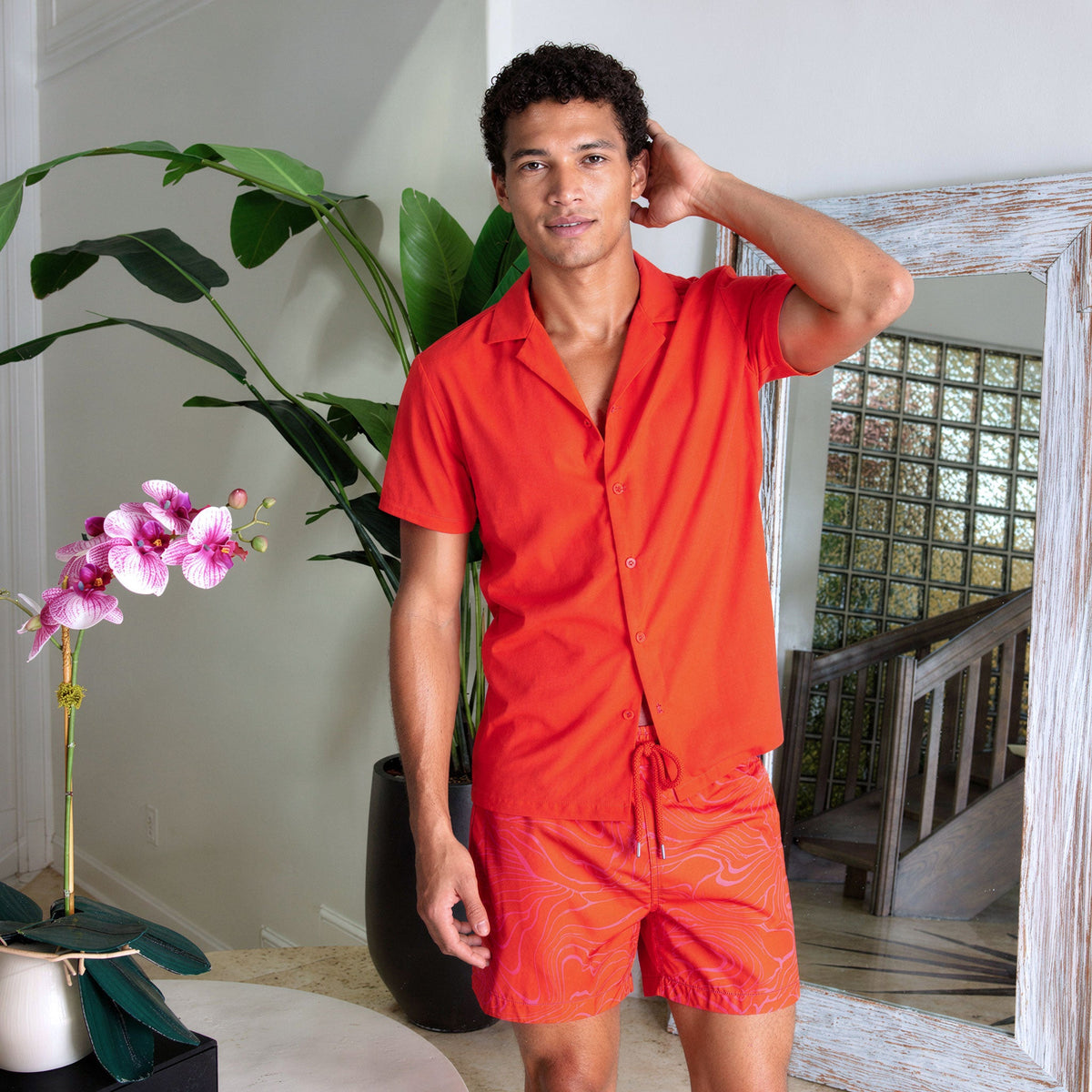 Men’s Short Sleeve Tailored Fit Button-Down Shirt – Coral