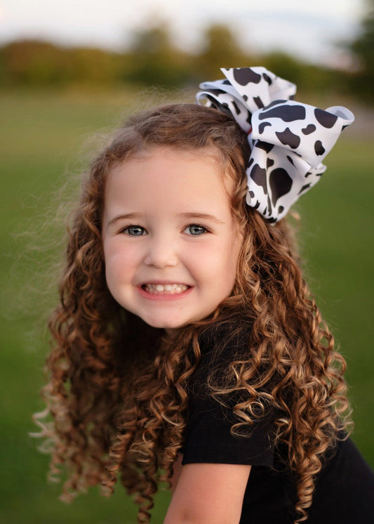 Cow Print Texas Size Knot Hair Bow - Red Center