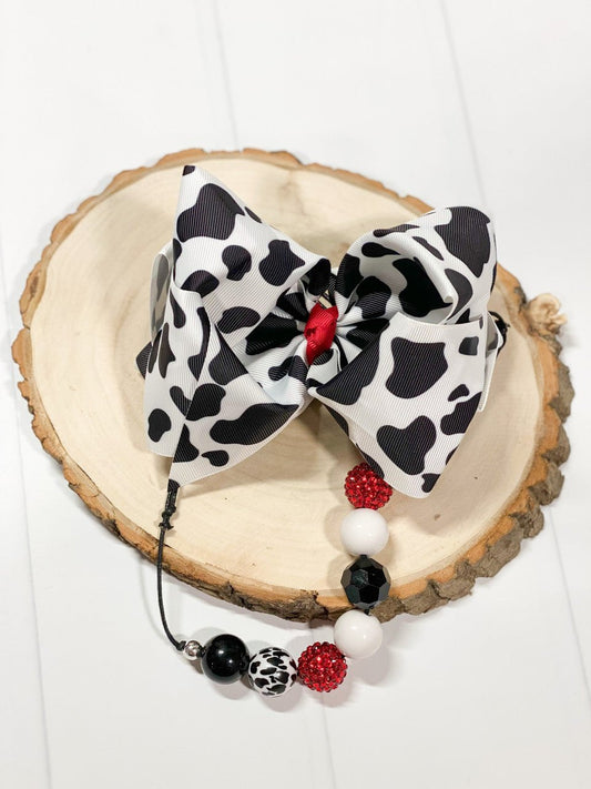 Cow Print Texas Size Knot Hair Bow - Red Center