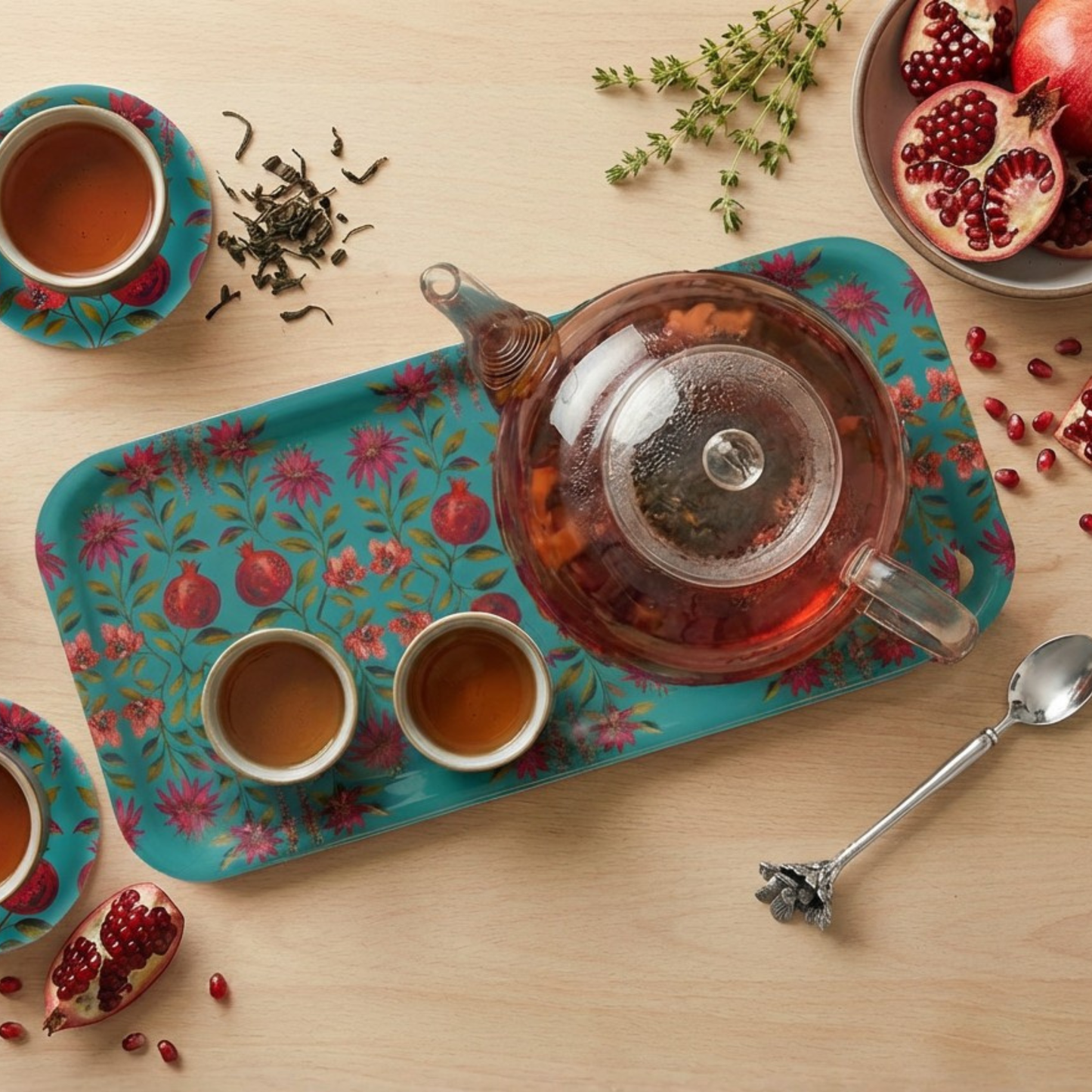 Crimson Garden Narrow Birchwood Small Decorative Tray