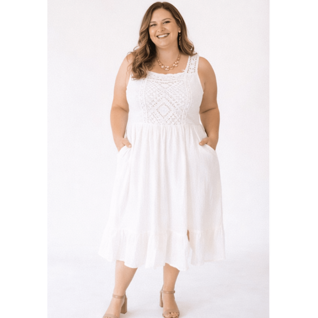 Soft White Crochet Dress - Women