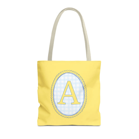 Gingham Initial Tote: A