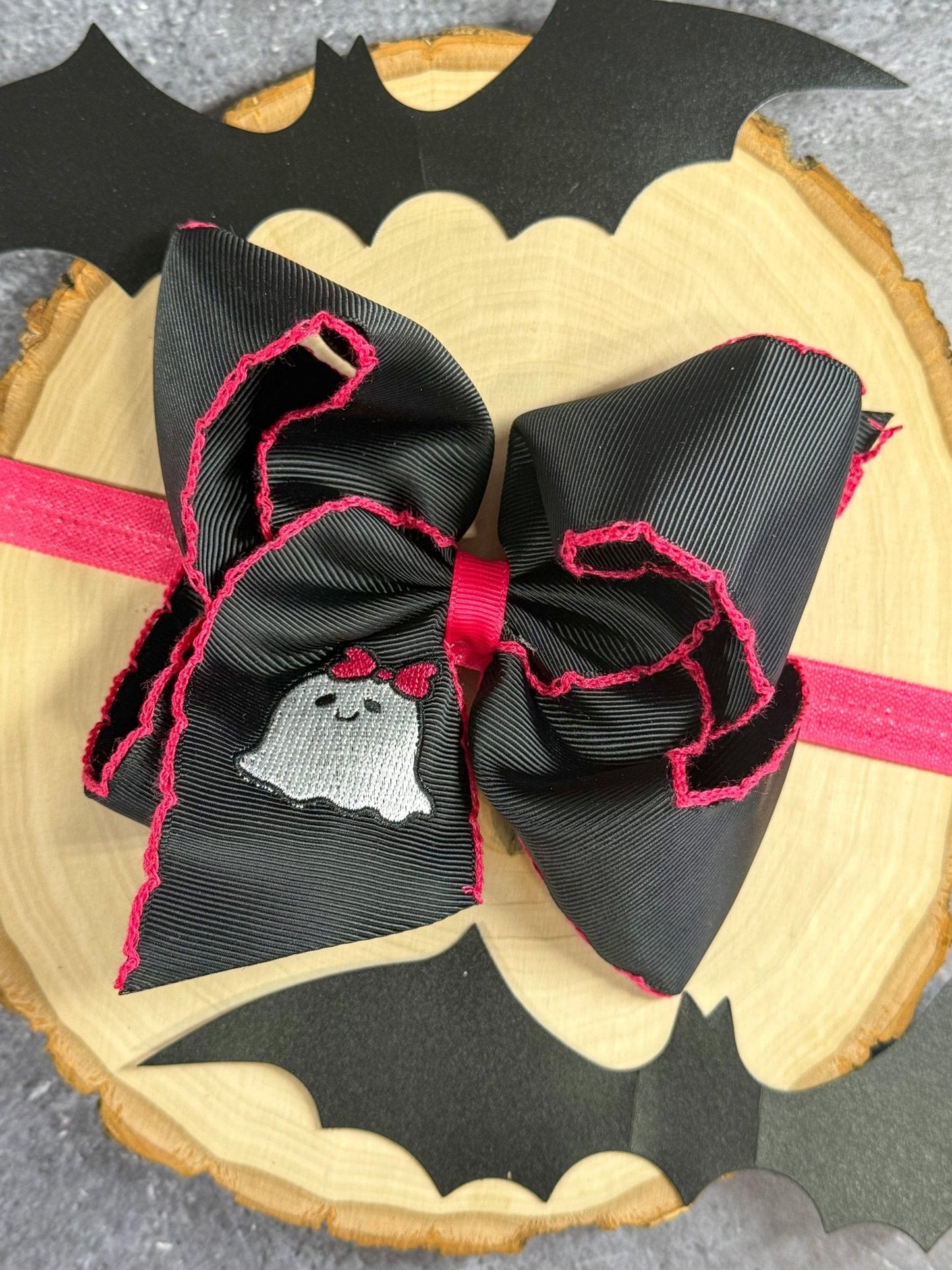 Cute Ghost Embroidered Moonstitch Hair Bow | Clip or Headband