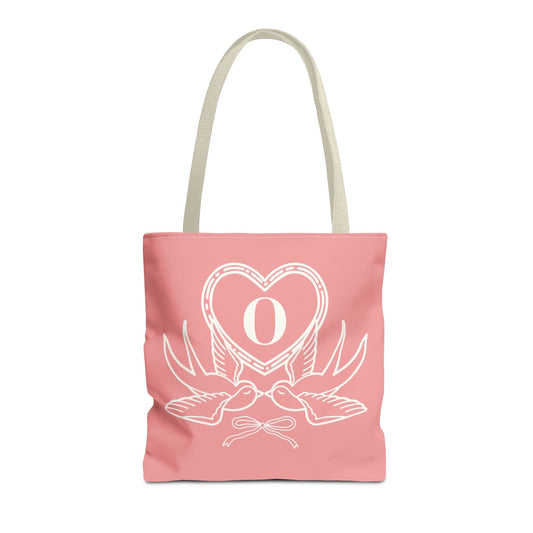 Cute Matching Bridal or Bachelorette Tote Bag with Birds, Nostalgic 90s Aesthetic Tote Bag with Heart, Soft Girl Style Present for Sister: O