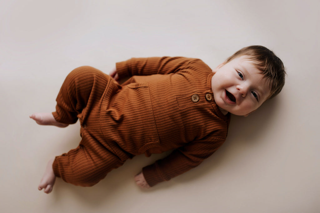 Clay Baby Ribbed Playsuit with pockets