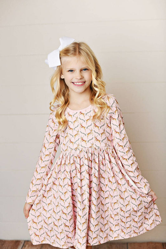 Oh Deer Ribbed Pocket Holiday Fall Twirl Dress