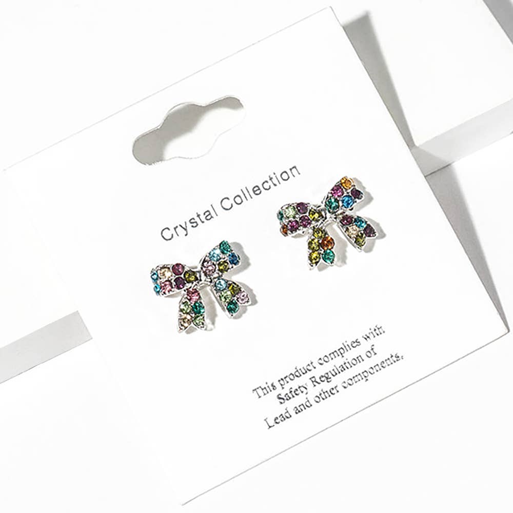 Crystal Rhinestone Bow Stud Earrings