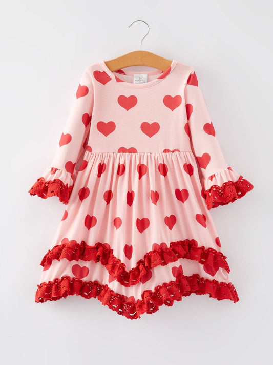 Heart Print Ruffle Dress