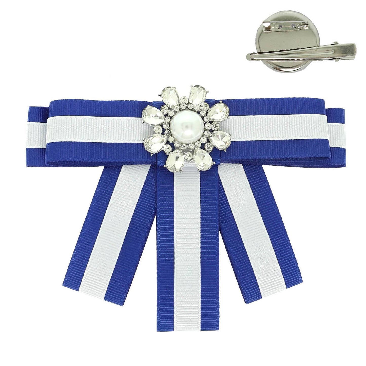 2-in-1 Club Striped Ribbon Hair Clip / Brooch Pin with Pearl