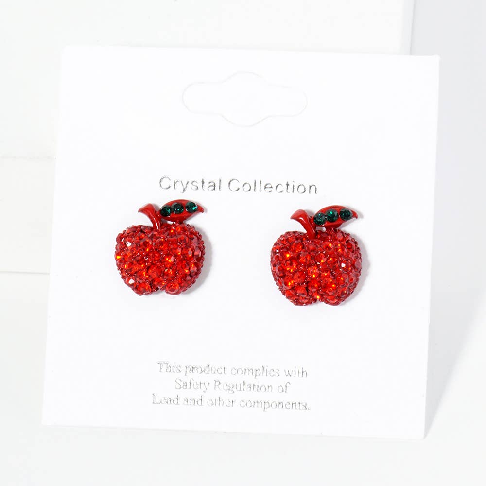 Crystal Stone Paved Apple Stud Earrings