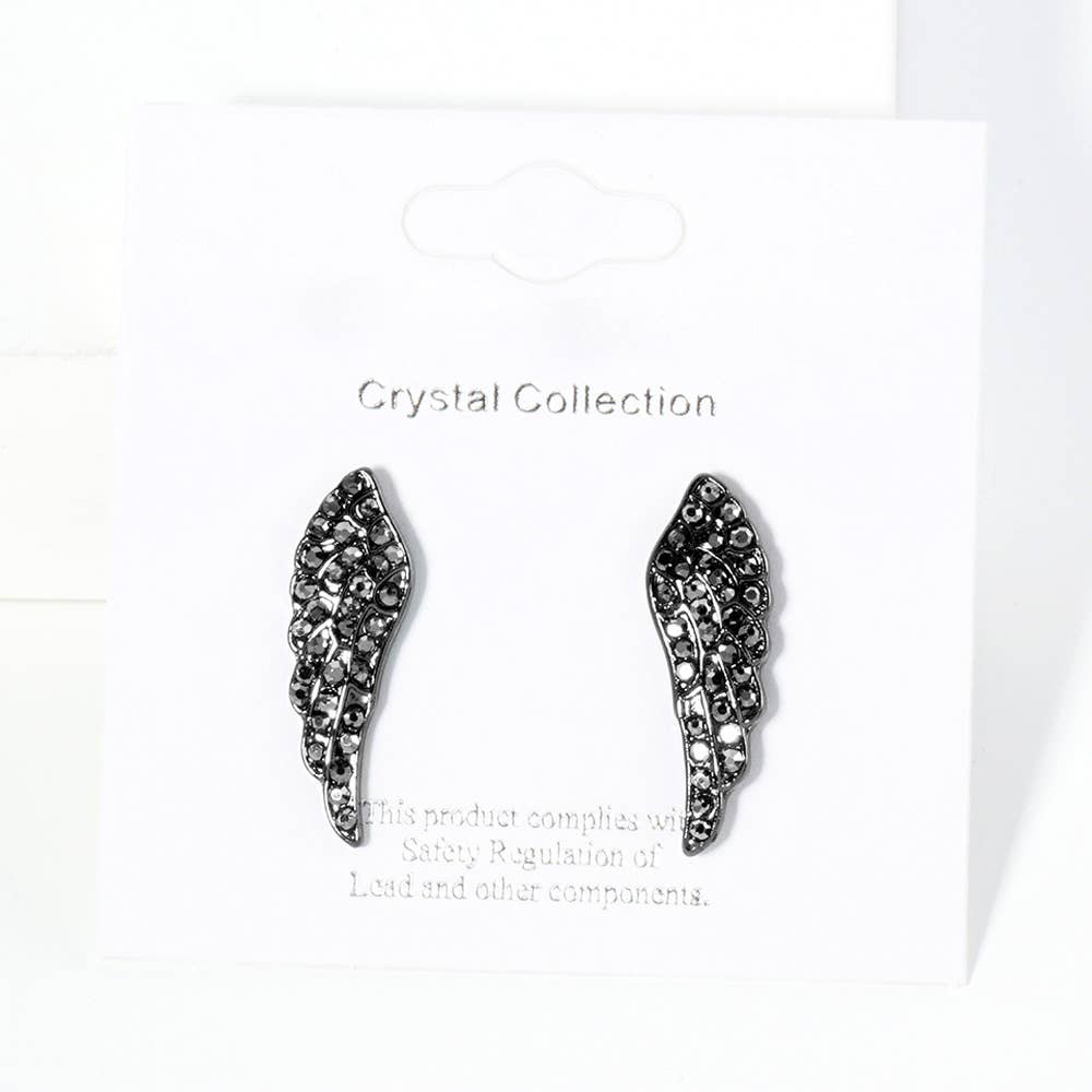 Crystal Stone Paved Wing Stud Earrings
