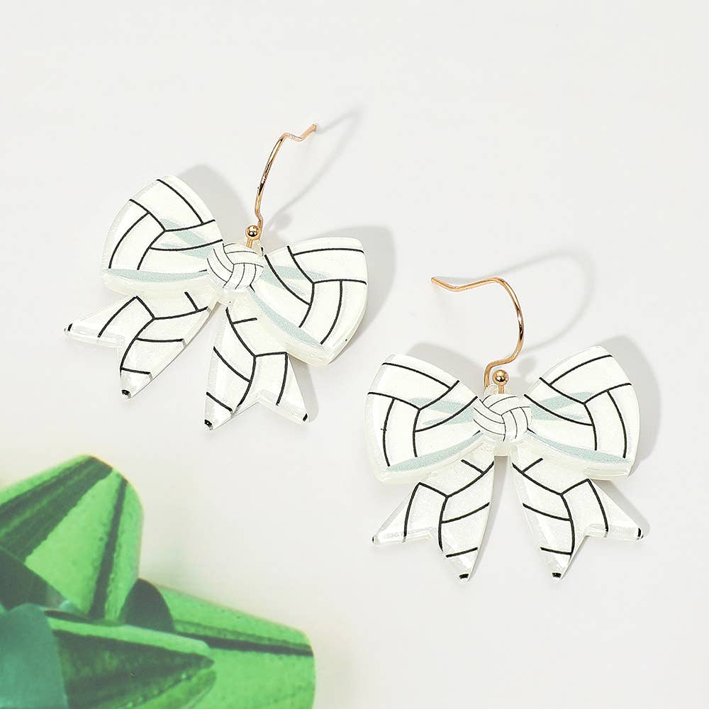 Resin Baseball Bow Dangle Earrings