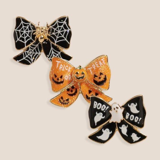 Trick or Treat Halloween Pumpkin Bow Stud Earrings