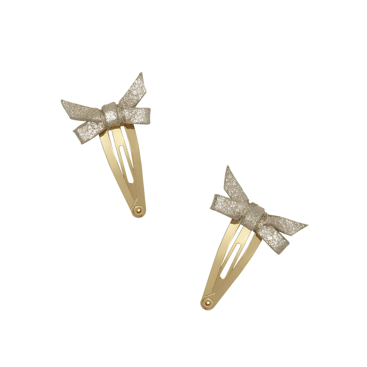 Metallic Baby Bow Hair Clips – Brass Leather (Pair)