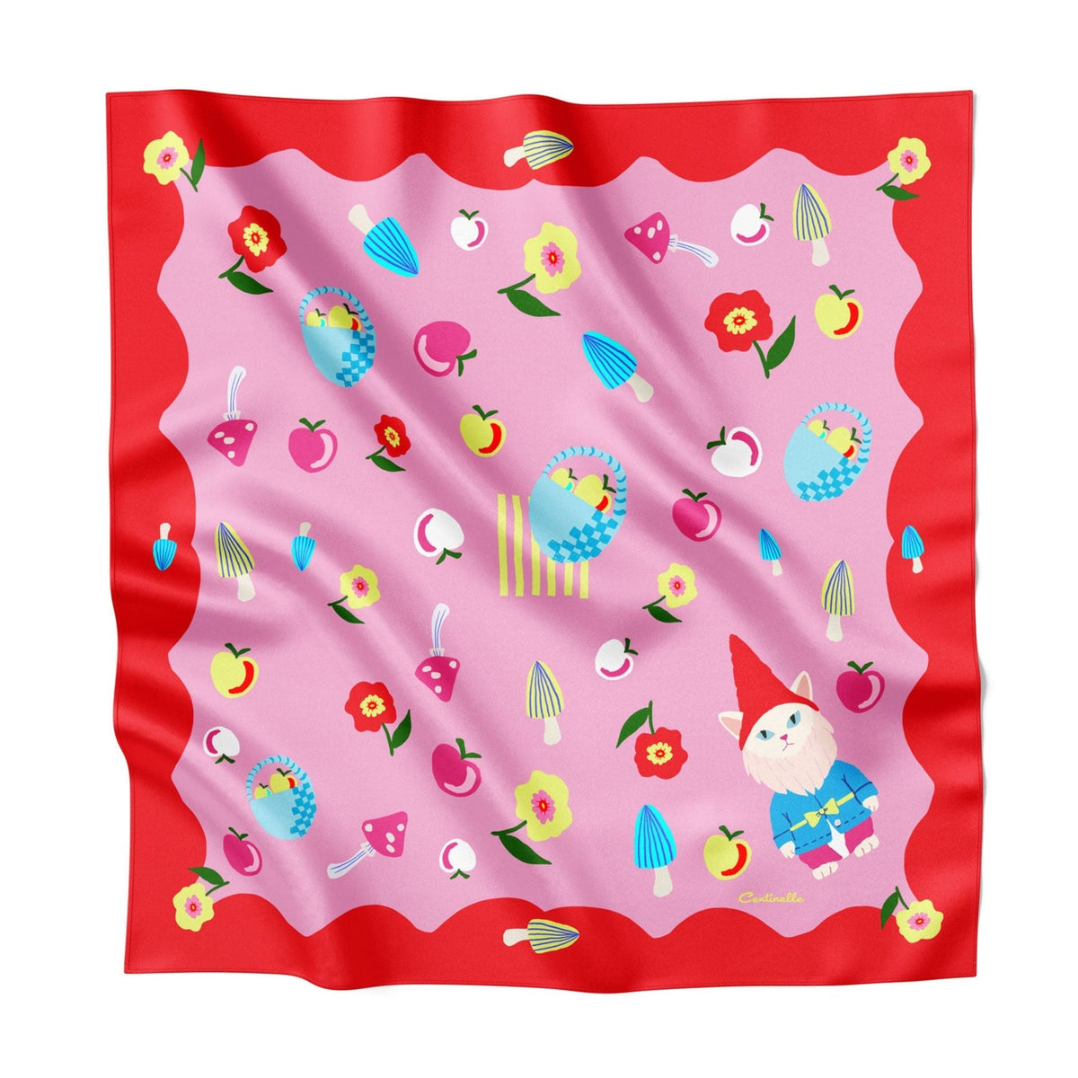 Cat Garden Gnome Silk Medium Square Scarf