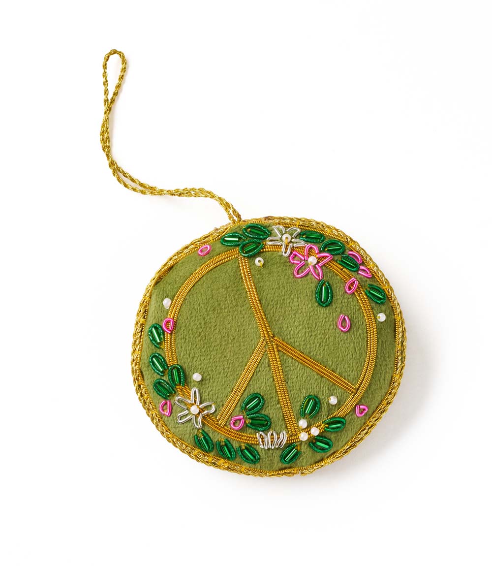 Larissa Plush Floral Peace Sign Beaded Fabric Ornament - Embroidered